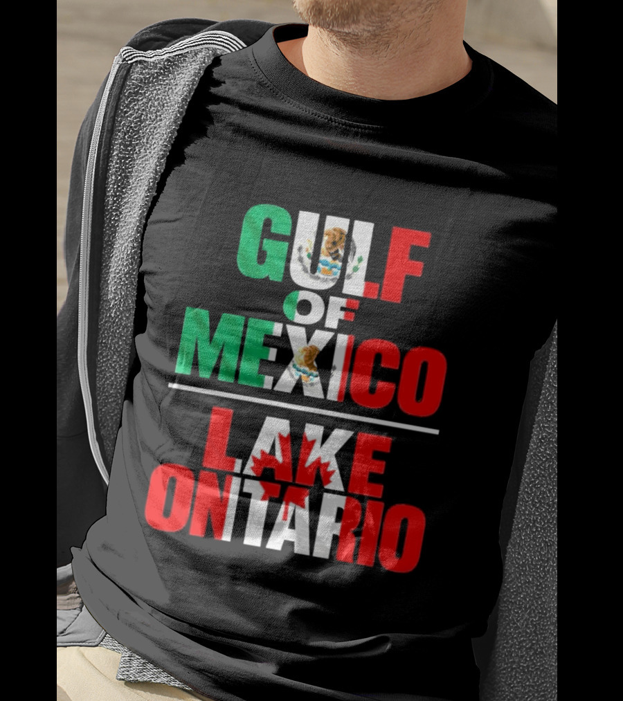 Gulf Of Mexico Lake Ontario Mexican Flag Canadian Maple Leaf Fusion T-Shirt