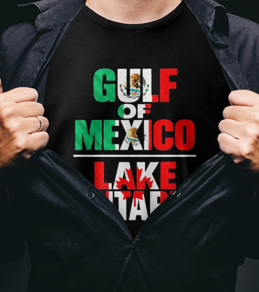 Gulf Of Mexico Lake Ontario Mexican Flag Canadian Maple Leaf Fusion T-Shirt