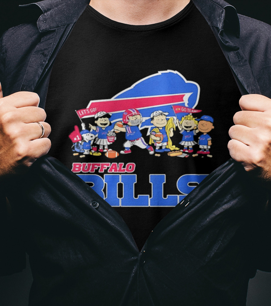 Peanuts Characters Supporting Buffalo Bills Team Fan Gear T-Shirt