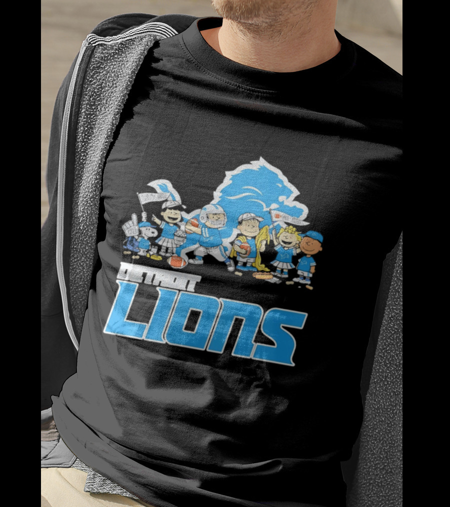 Peanuts Characters With Detroit Lions Team Collaboration T-Shirt