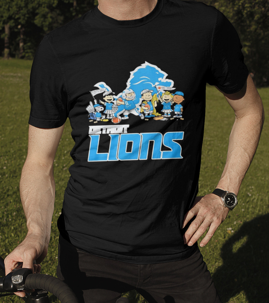 Peanuts Characters With Detroit Lions Team Collaboration T-Shirt