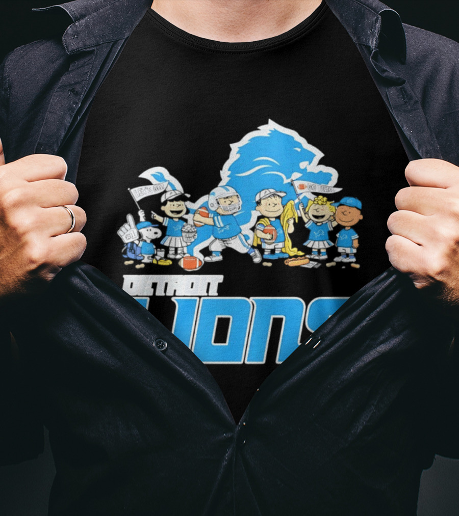 Peanuts Characters With Detroit Lions Team Collaboration T-Shirt