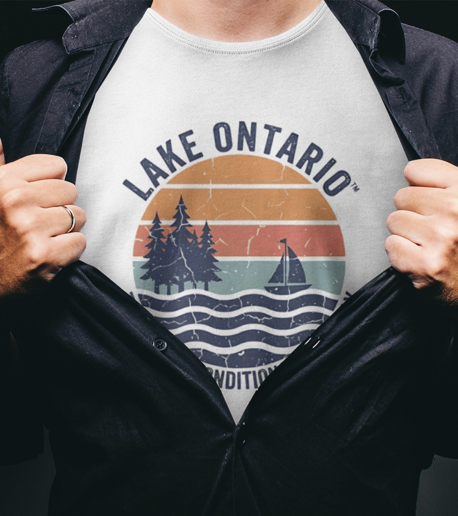 Lake Ontario Terms And Conditions May Apply Sunset Scene With Sailboat And Trees T-Shirt