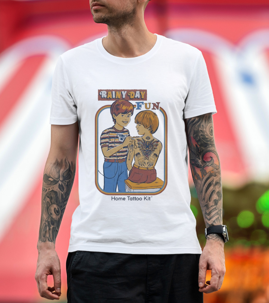 Rainy Day Fun Home Tattoo Kit Retro Style Boys With Tattoos T-Shirt