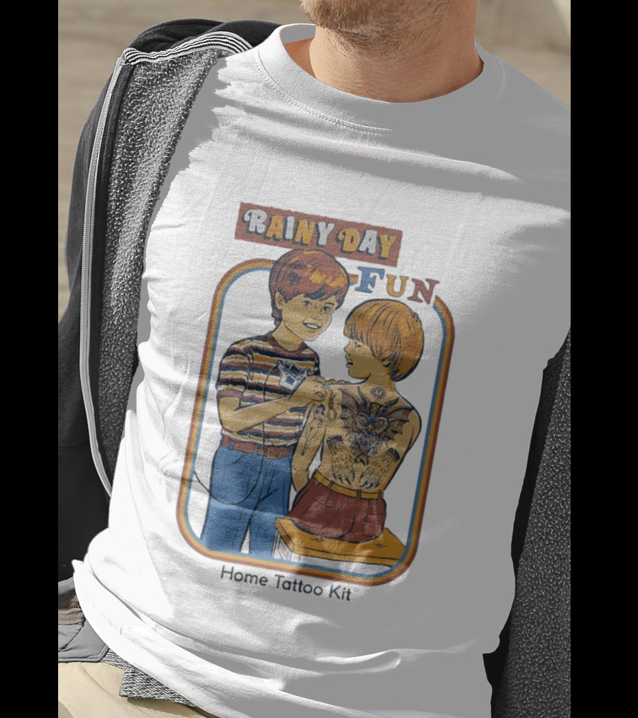 Rainy Day Fun Home Tattoo Kit Retro Style Boys With Tattoos T-Shirt