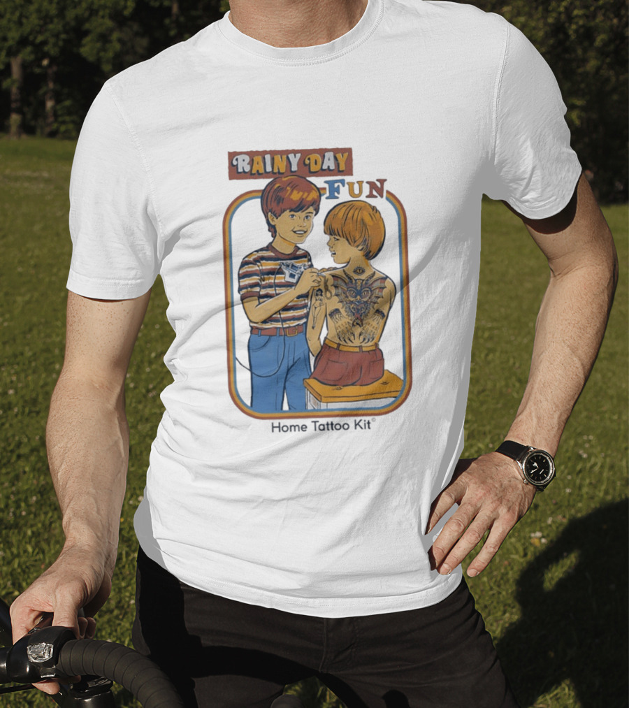 Rainy Day Fun Home Tattoo Kit Retro Style Boys With Tattoos T-Shirt