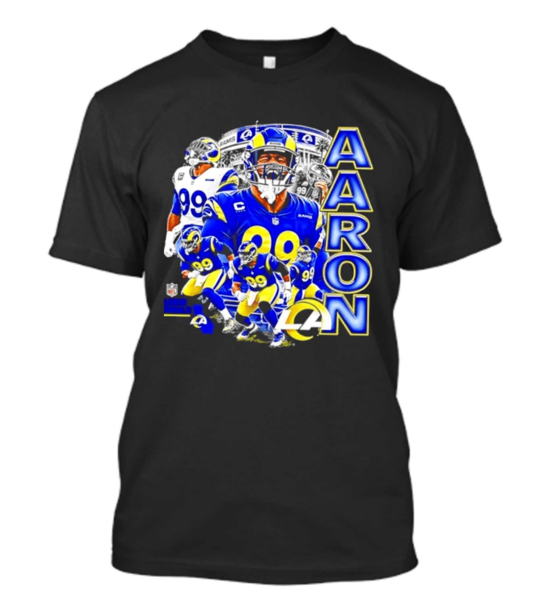Aaron Donald Los Angeles Rams 99 Blue Collage 90s Bootleg T-Shirt