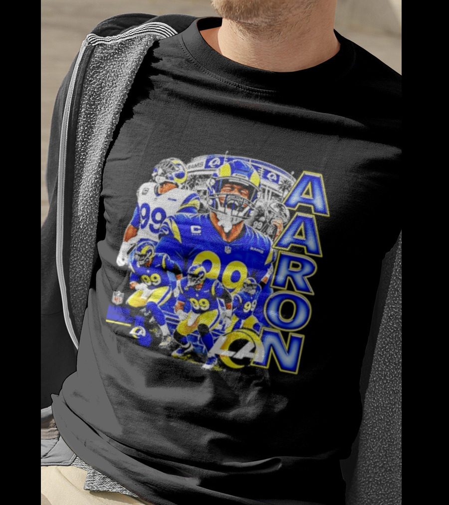 Aaron Donald Los Angeles Rams 99 Blue Collage 90s Bootleg T-Shirt
