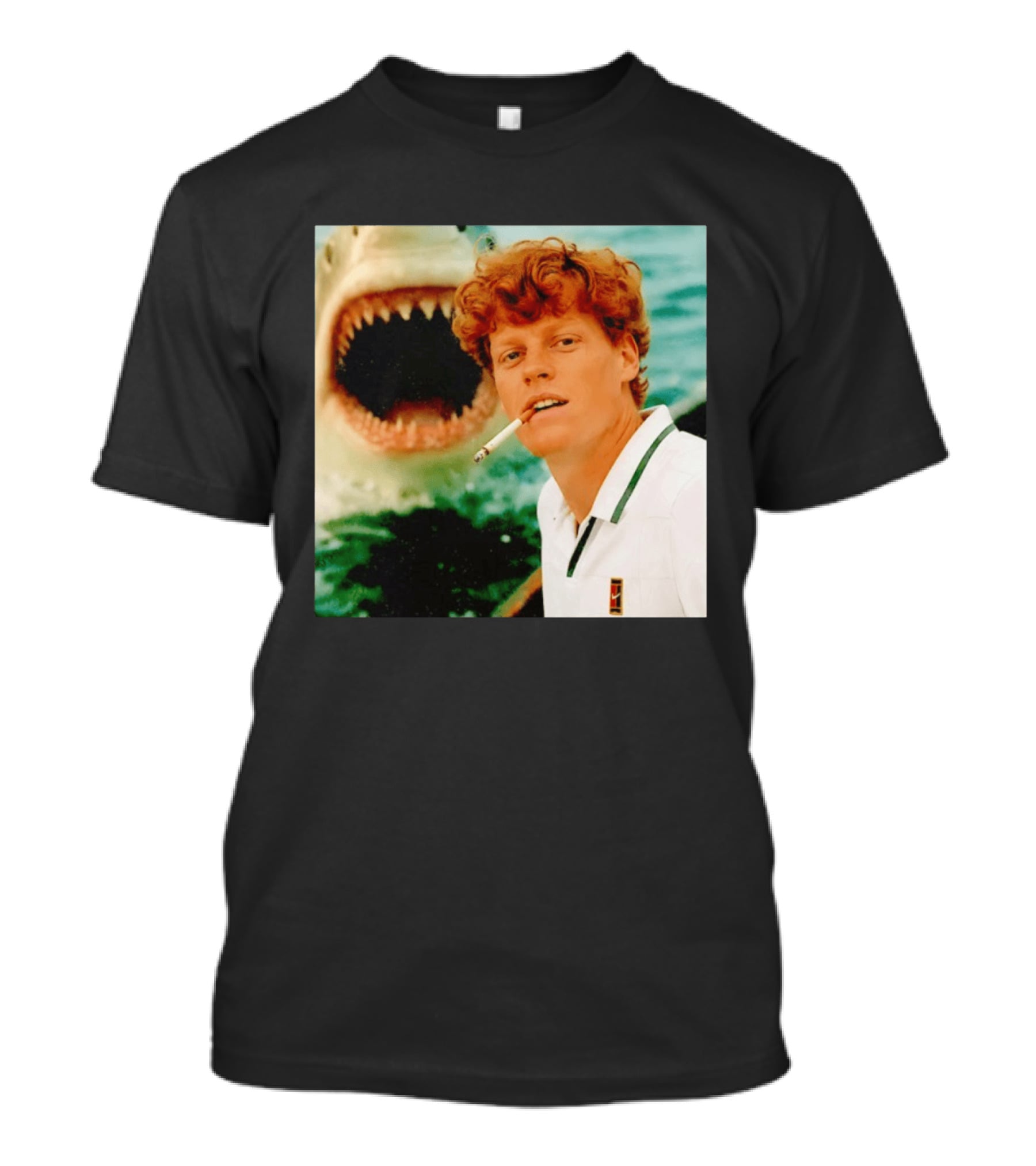 Jannik Sinner Smoking With Jaws Shark Behind T-Shirt