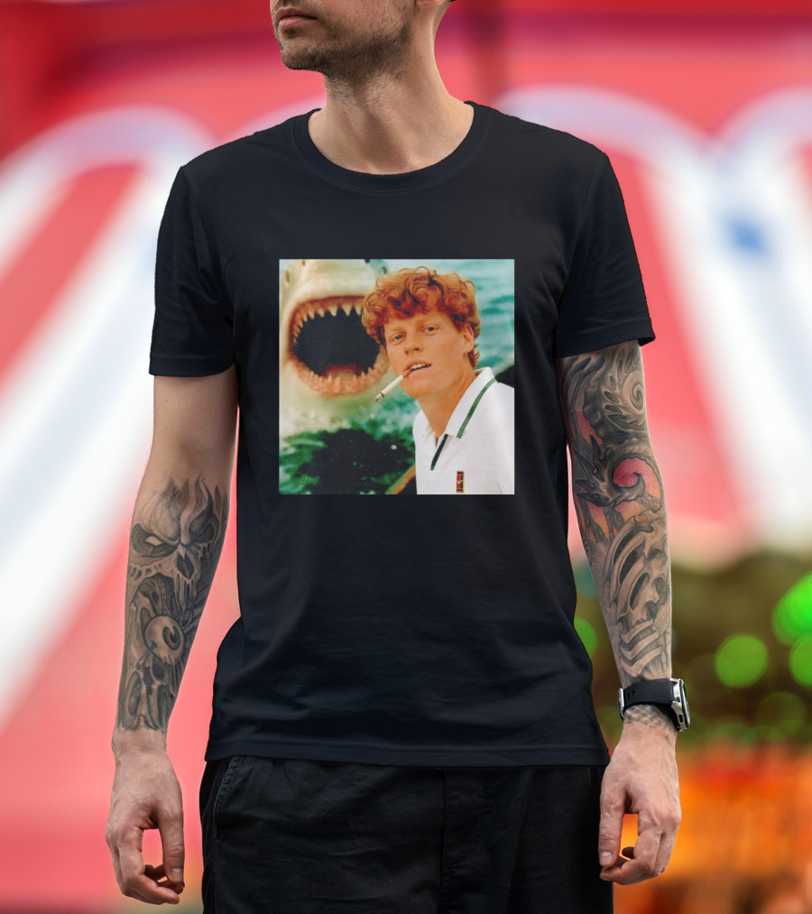 Jannik Sinner Smoking With Jaws Shark Behind T-Shirt