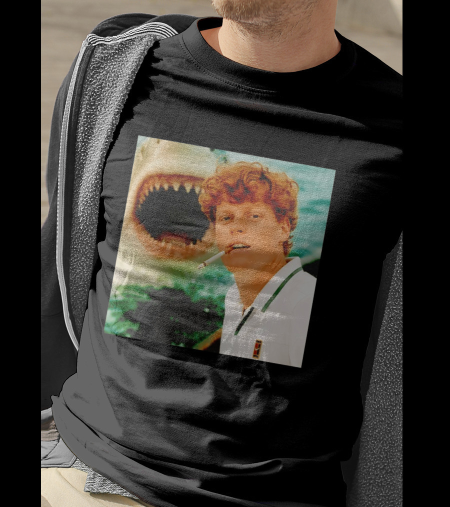 Jannik Sinner Smoking With Jaws Shark Behind T-Shirt