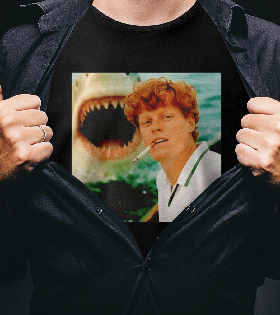 Jannik Sinner Smoking With Jaws Shark Behind T-Shirt