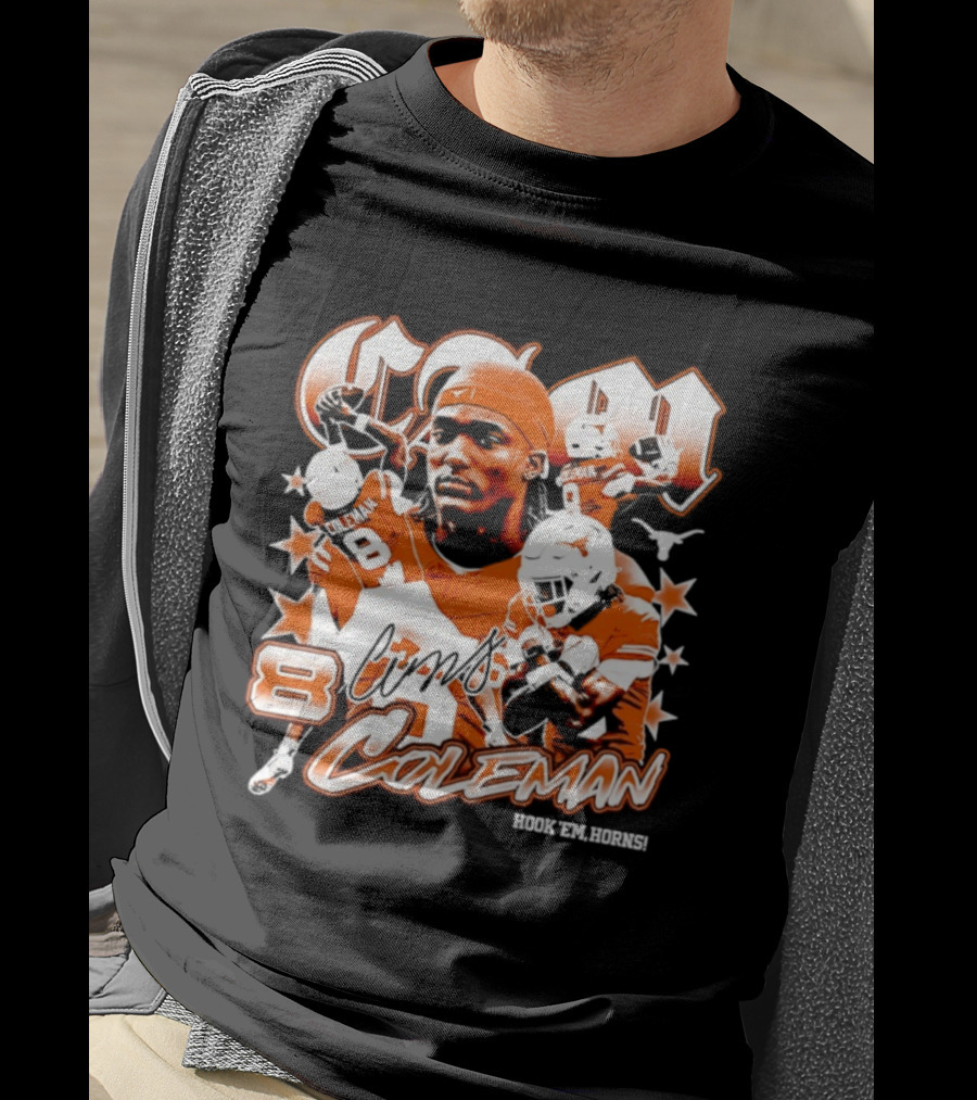 Cameron Coleman 8 Texas Longhorns NCAA Football Star Player Action T-Shirt