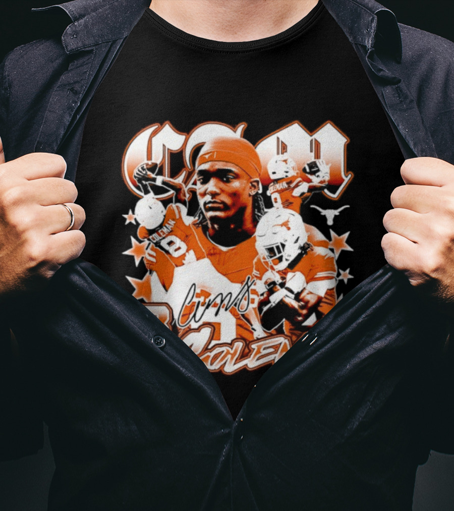 Cameron Coleman 8 Texas Longhorns NCAA Football Star Player Action T-Shirt