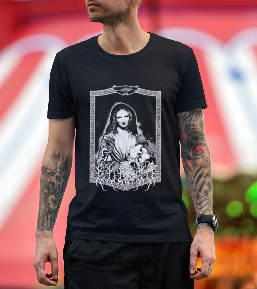 Cursed Black Metal Gothic Dark Saintly Figure With Floral Skull Motif T-Shirt