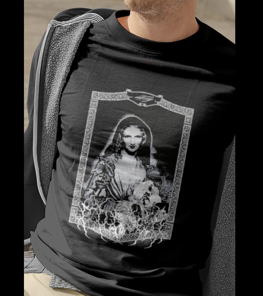Cursed Black Metal Gothic Dark Saintly Figure With Floral Skull Motif T-Shirt