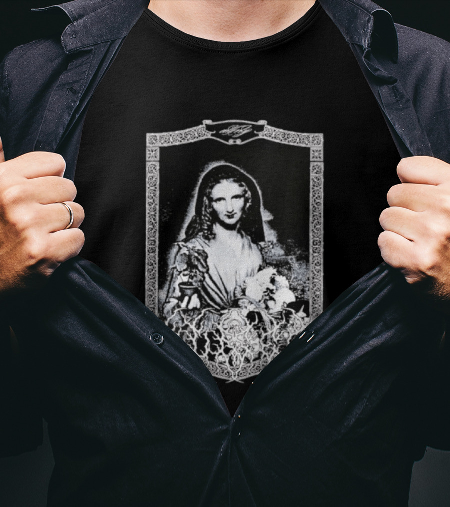 Cursed Black Metal Gothic Dark Saintly Figure With Floral Skull Motif T-Shirt