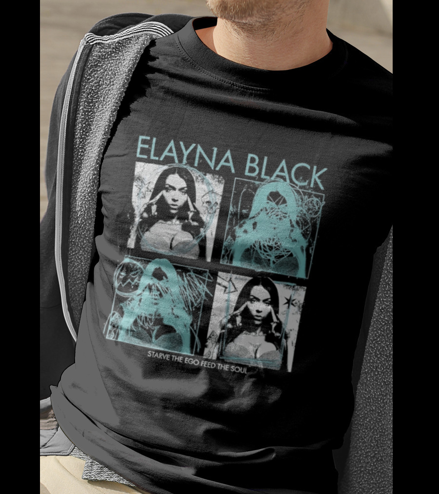 Elayna Black Starve The Ego Feed The Soul Portrait Grid T-Shirt