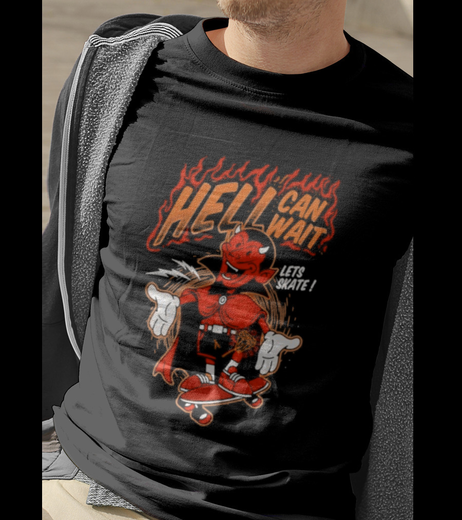 Hell Can Wait Let's Skate Devil Skateboarding T-Shirt