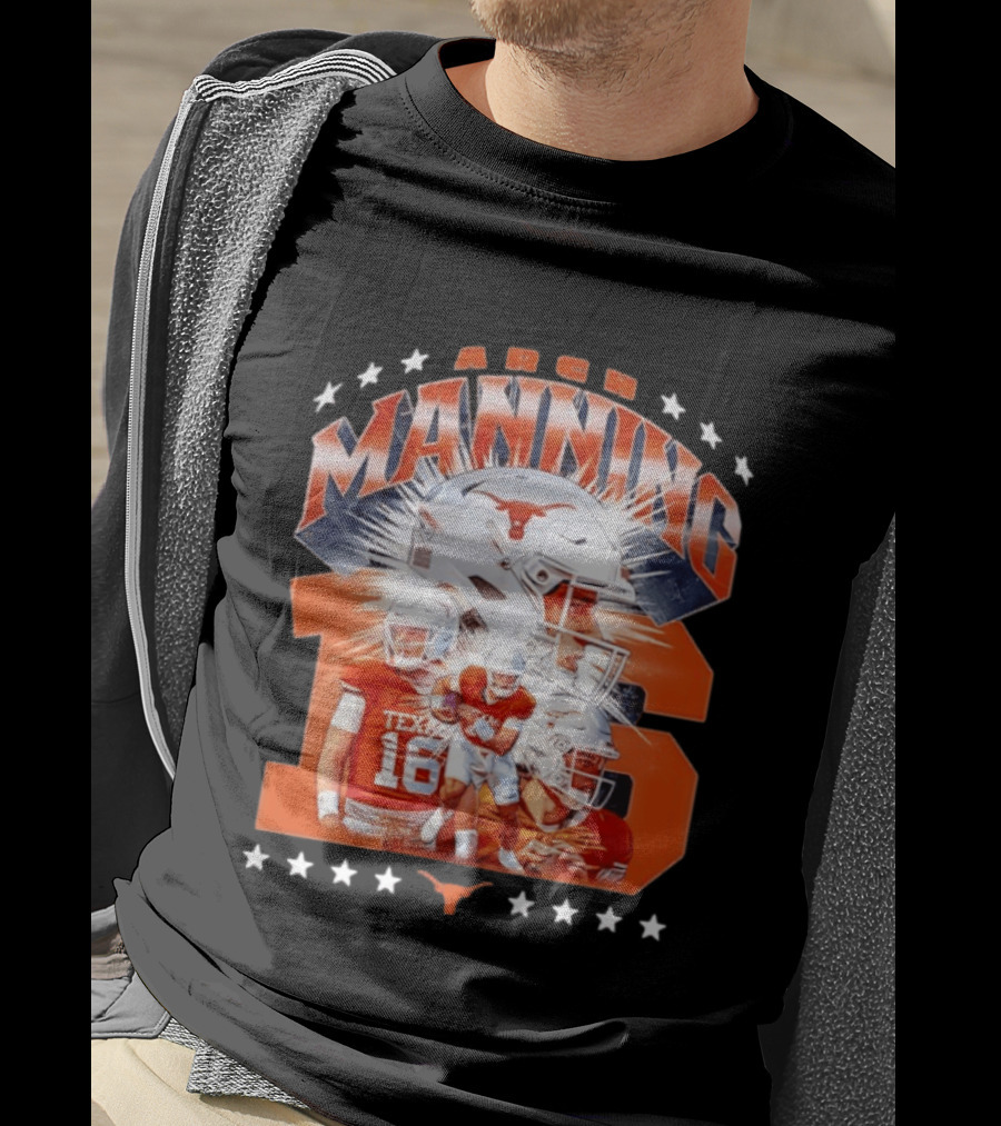 Texas Longhorns Arch Manning NCAA Football Collage Star Player Number 16 T-Shirt
