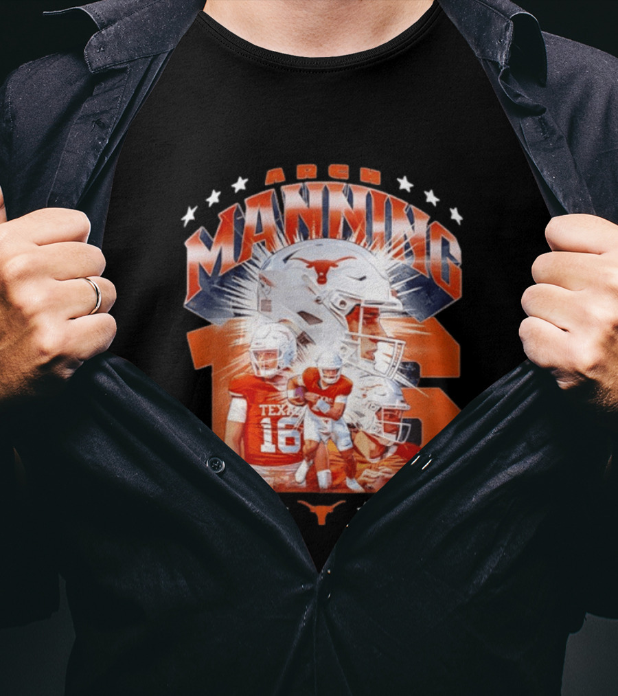 Texas Longhorns Arch Manning NCAA Football Collage Star Player Number 16 T-Shirt