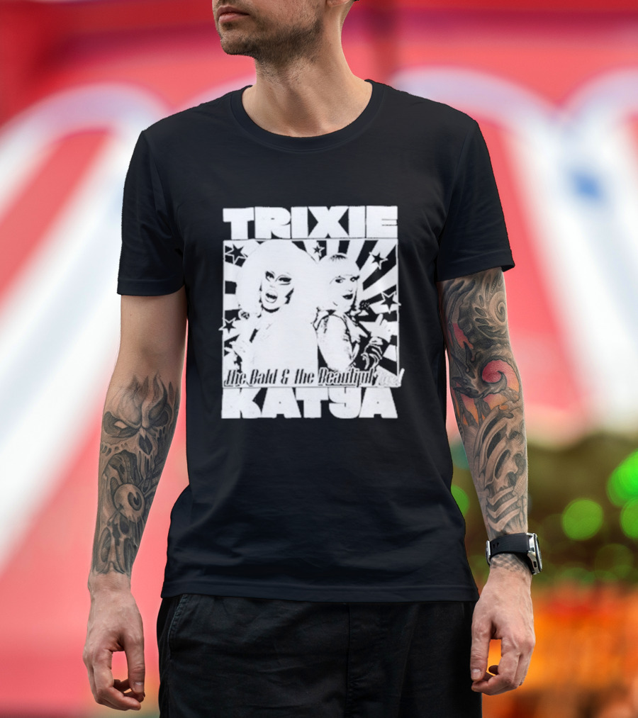 Trixie Katya The Bald And The Beautiful Stars Burst Microphone T-Shirt