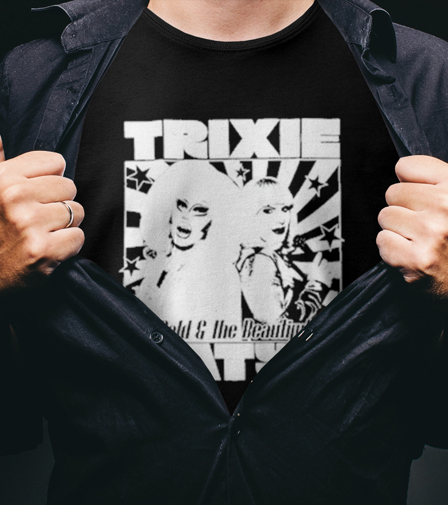 Trixie Katya The Bald And The Beautiful Stars Burst Microphone T-Shirt