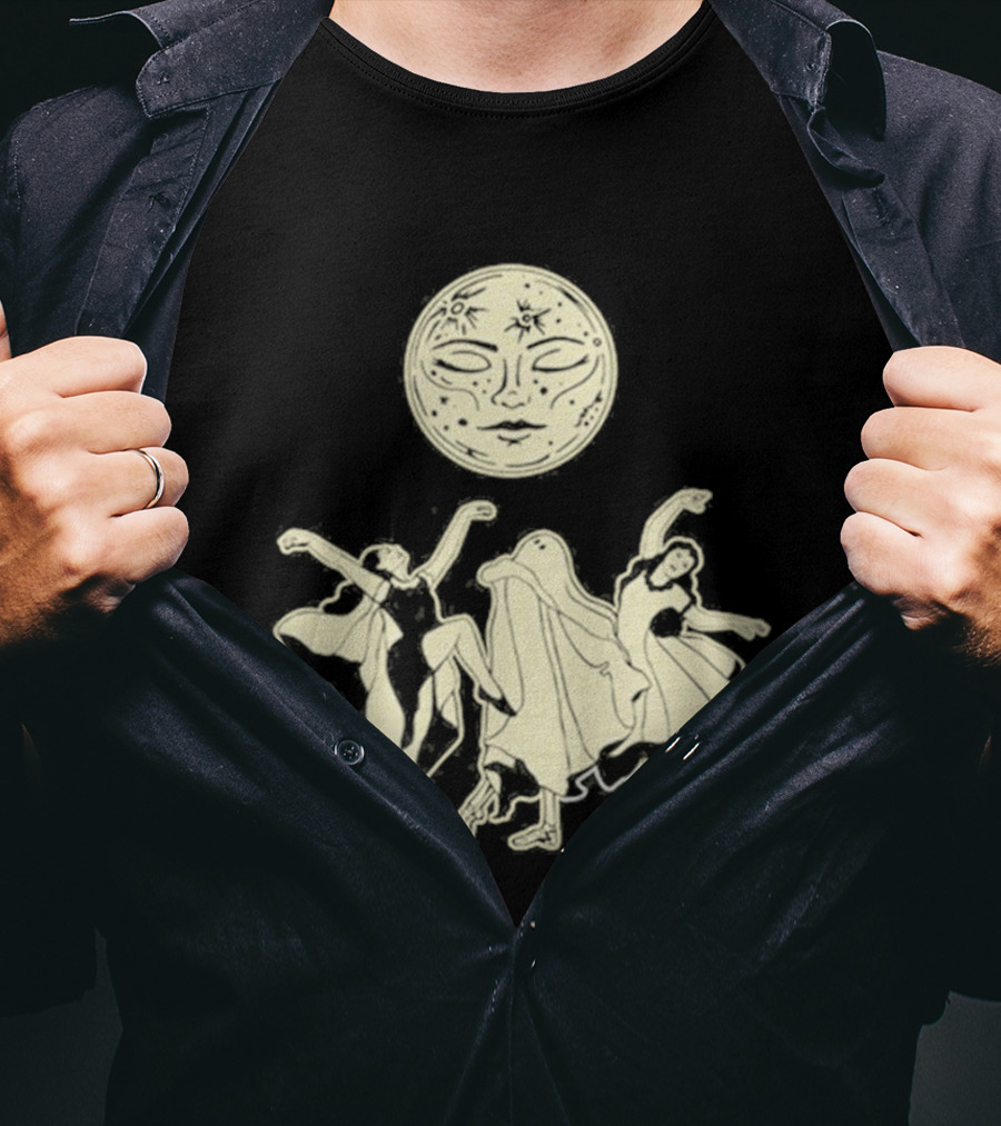 Two Girls Ghostly Dance Under Moon T-Shirt