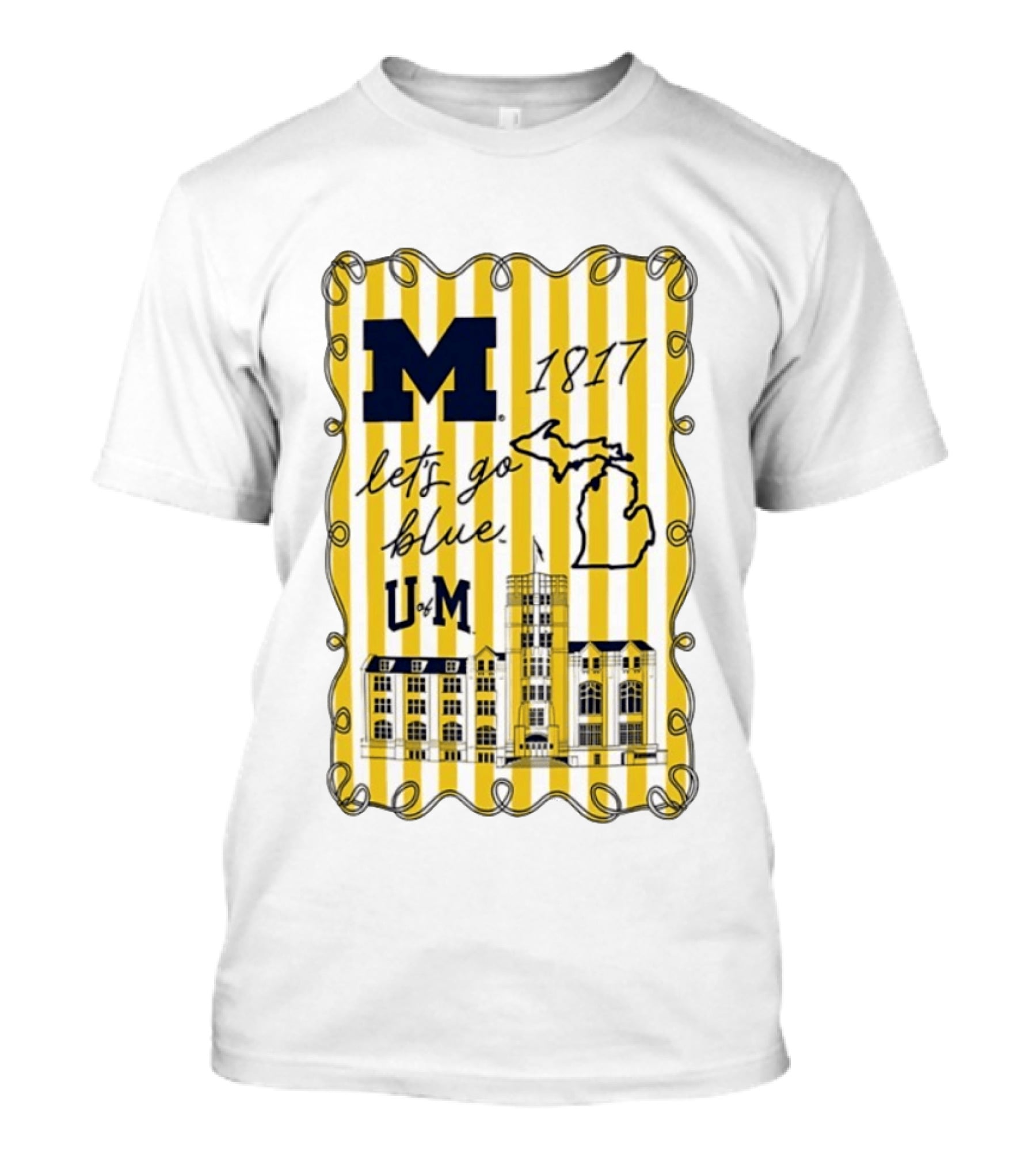 Michigan Wolverines M 1817 Let's Go Blue U Of M Campus Map T-Shirt