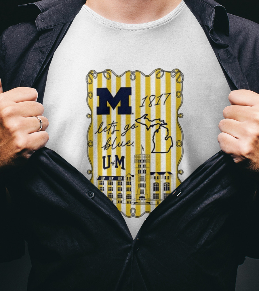 Michigan Wolverines M 1817 Let's Go Blue U Of M Campus Map T-Shirt
