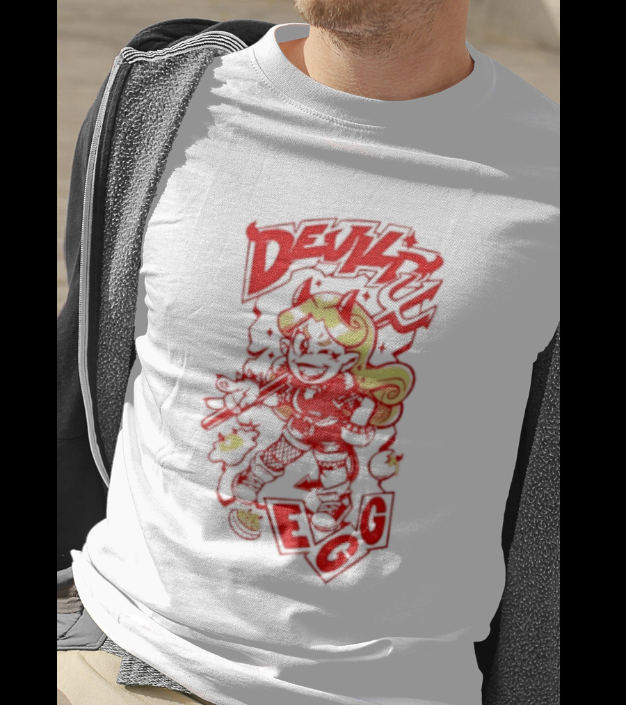Devil Egg Cartoon Character With Pitchfork And Horns T-Shirt