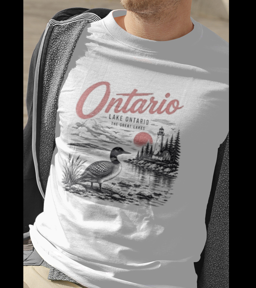Ontario Lake Ontario The Great Lakes Loon Silhouette Sunset Scene T-Shirt