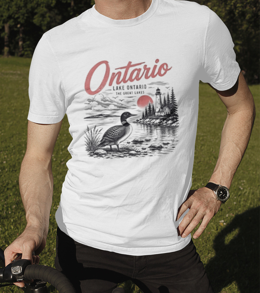 Ontario Lake Ontario The Great Lakes Loon Silhouette Sunset Scene T-Shirt