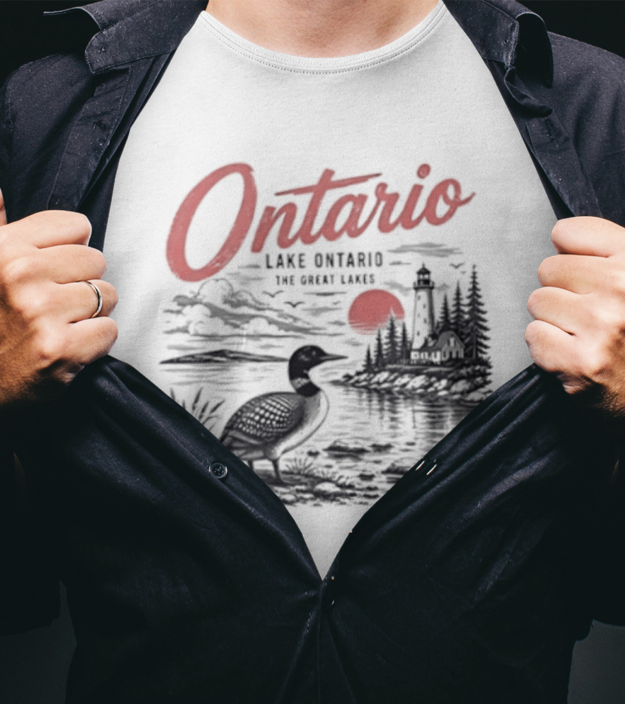 Ontario Lake Ontario The Great Lakes Loon Silhouette Sunset Scene T-Shirt