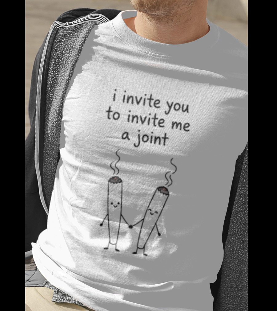 I Invite You To Invite Me A Joint Smoking Cartoon Pair T-Shirt