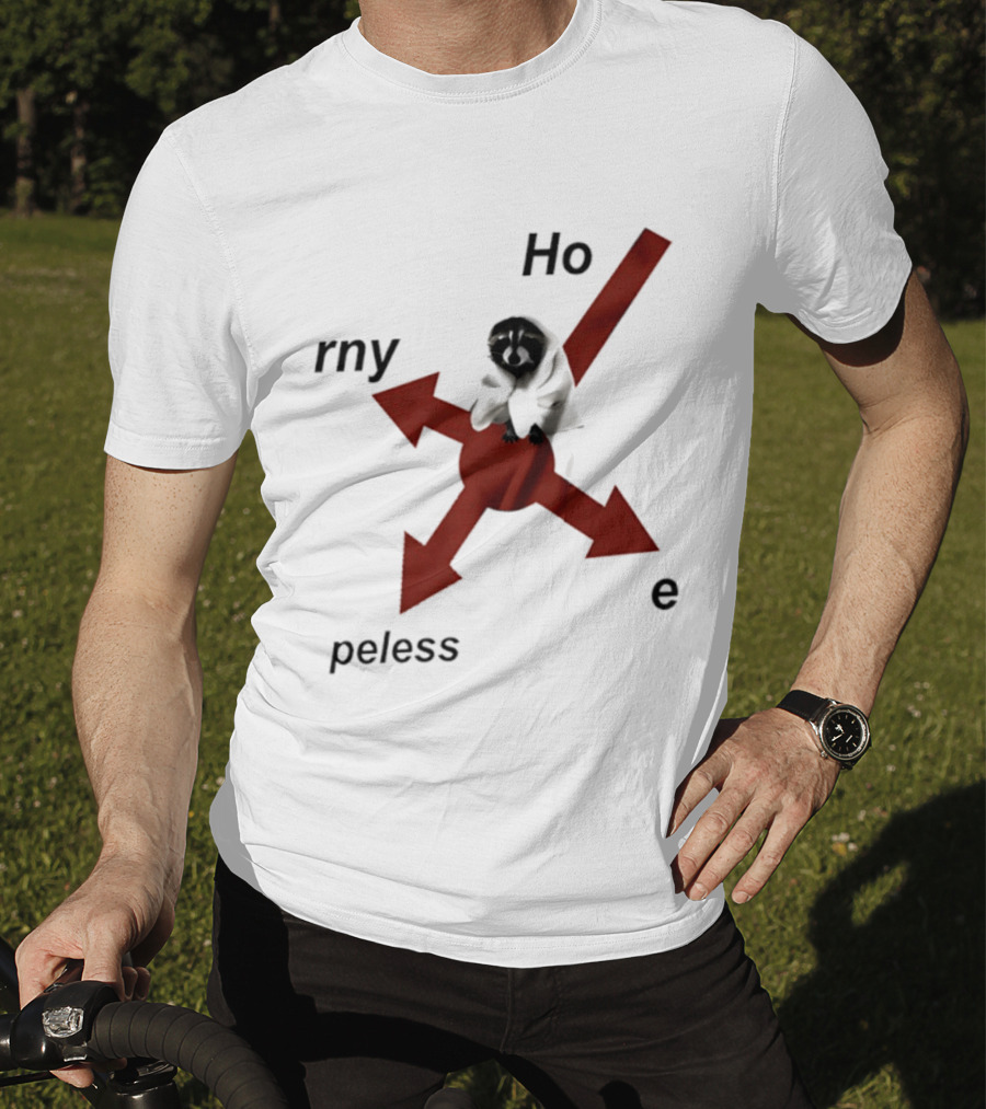 Raccoon Horny Hopeless Hoe Arrows T-Shirt