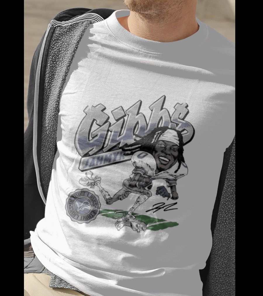 Jahmyr Gibbs Detroit Lions Football Caricature Gibbs Blue Jersey T-Shirt