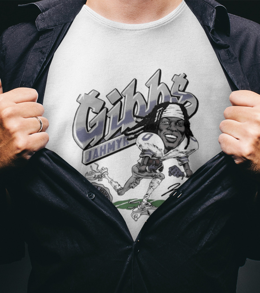 Jahmyr Gibbs Detroit Lions Football Caricature Gibbs Blue Jersey T-Shirt