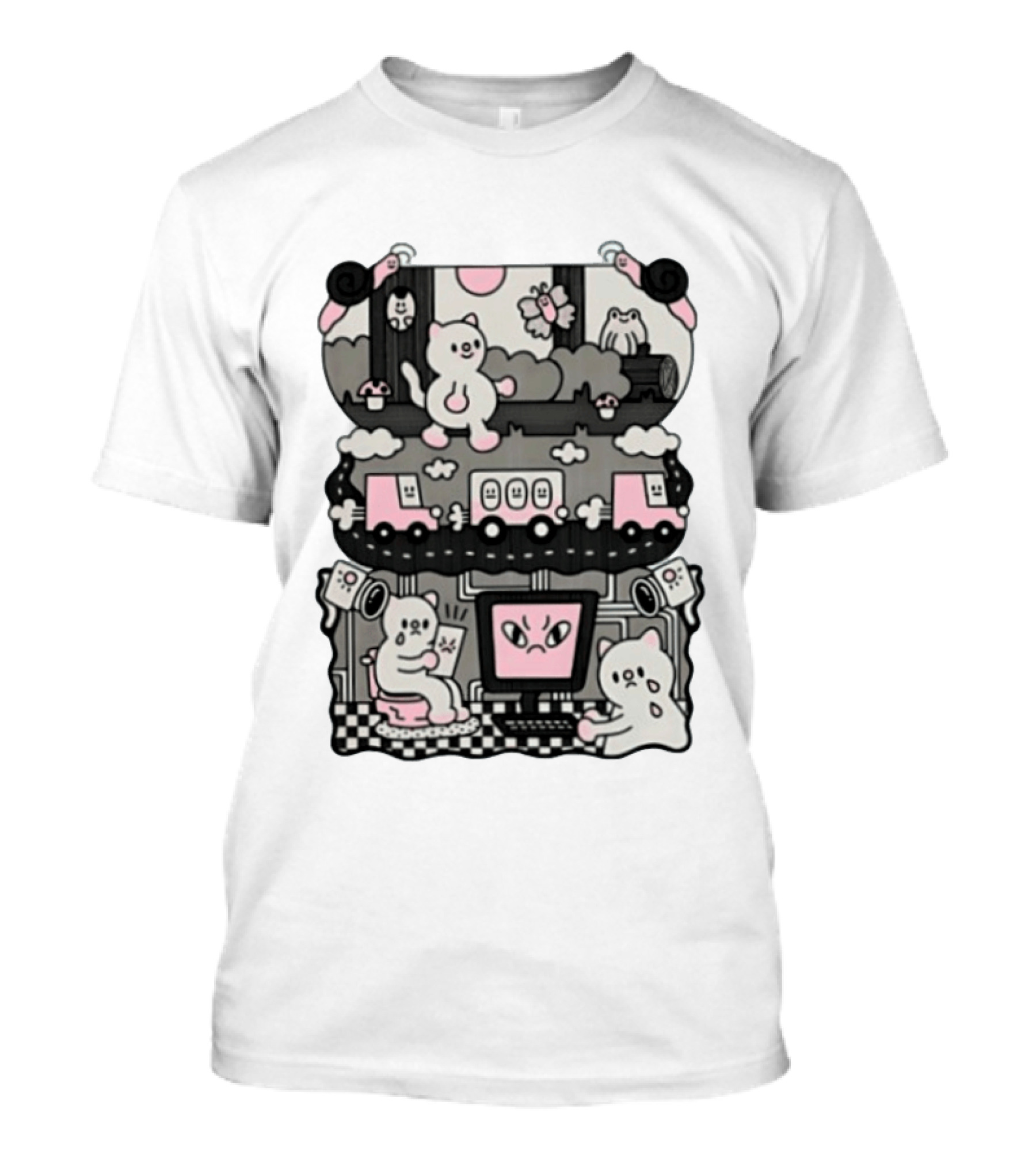 Surveillance Cat Life Internet Digital Computer Monitoring Cute Pink Scene T-Shirt