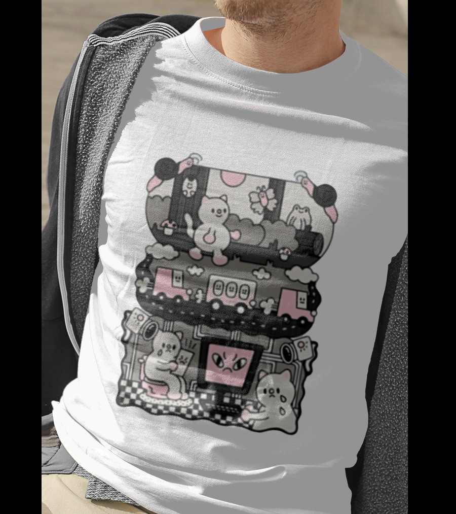 Surveillance Cat Life Internet Digital Computer Monitoring Cute Pink Scene T-Shirt