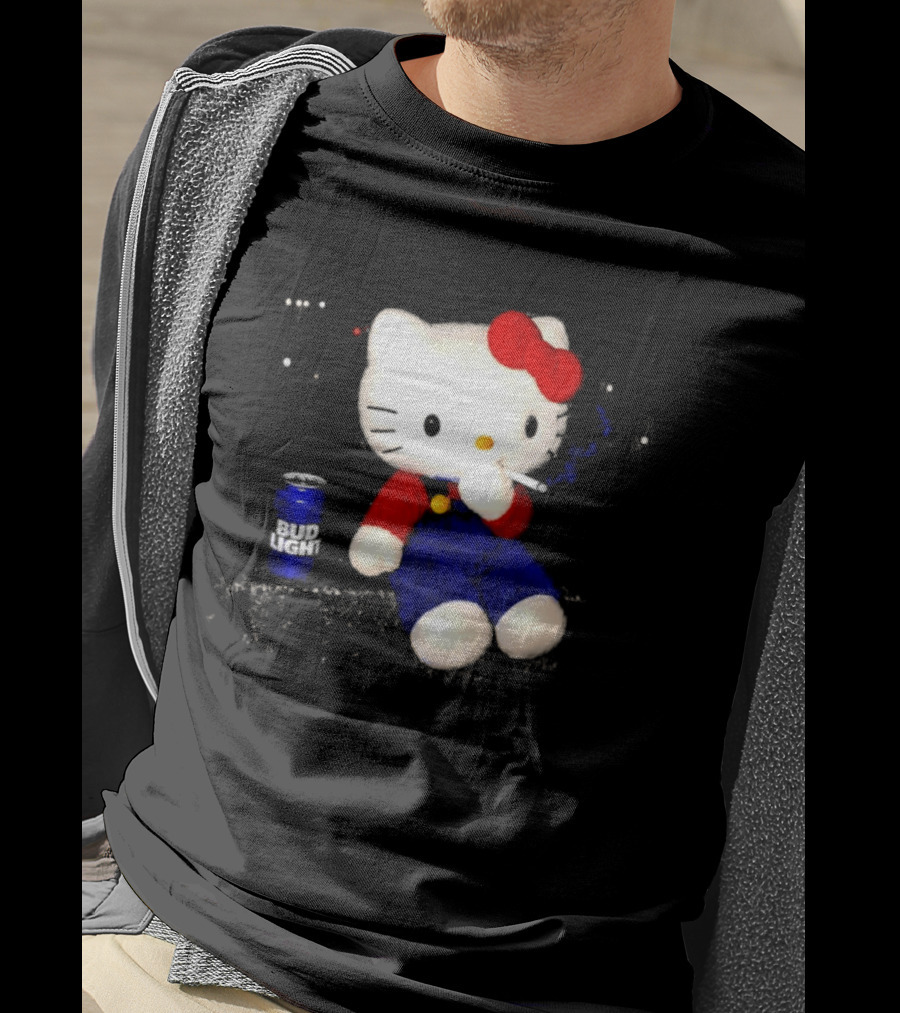 Hello Kitty With Smoking And Bud Light Can T-Shirt