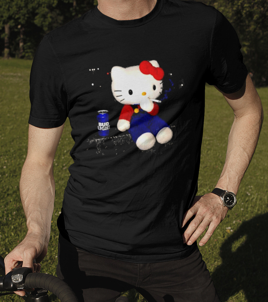 Hello Kitty With Smoking And Bud Light Can T-Shirt