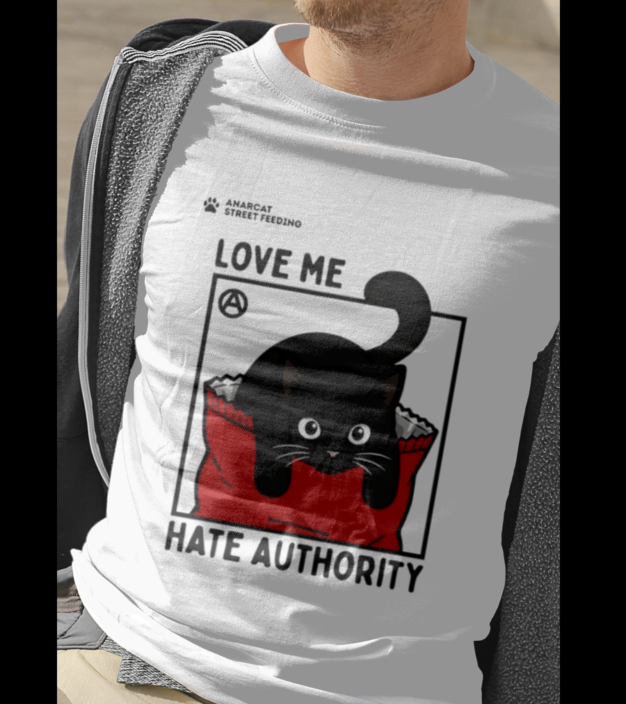 Anarcat Street Feeding Love Me Hate Authority Black Cat Red Bag T-Shirt
