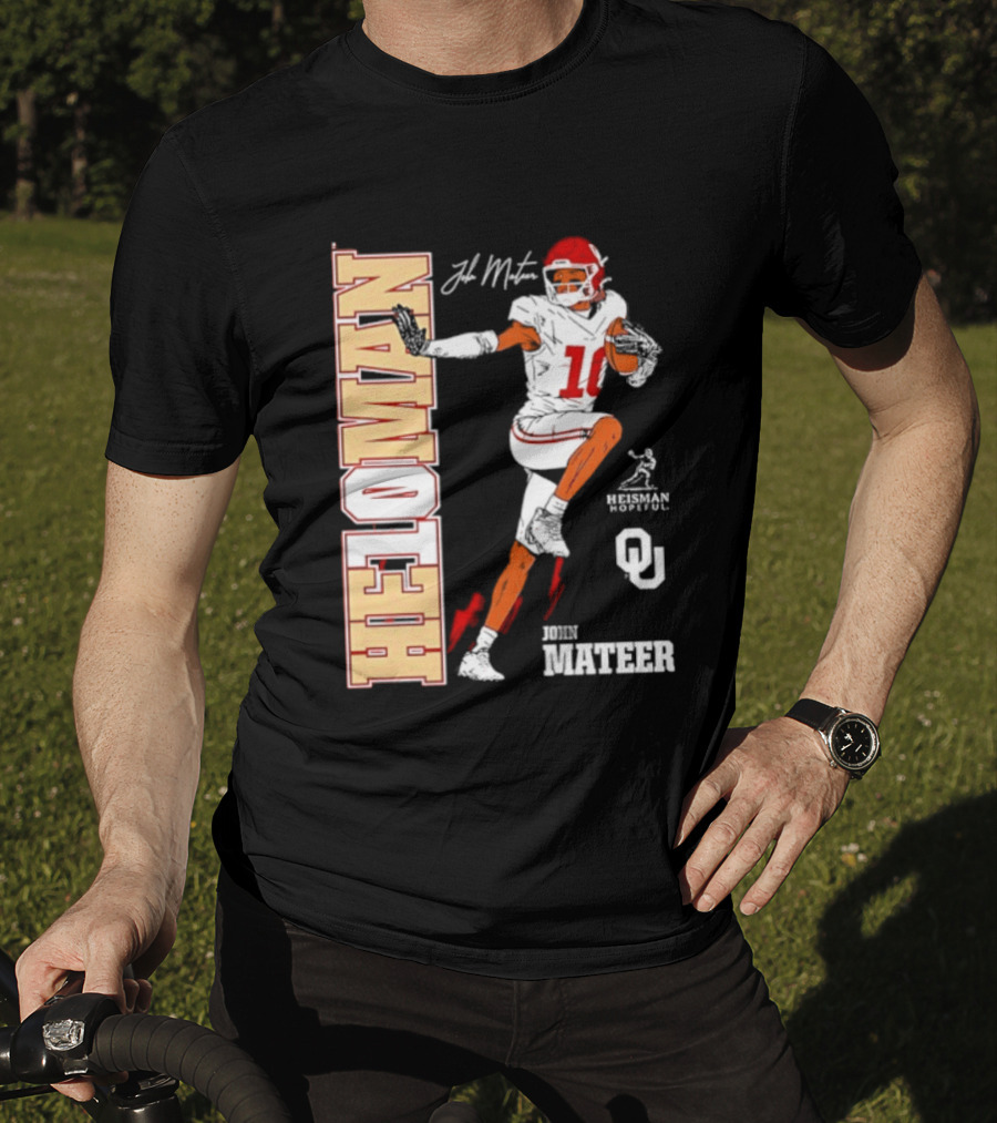 HE10MAN J Mateer Oklahoma Sooners Heisman Stance Player Number 10 T-Shirt