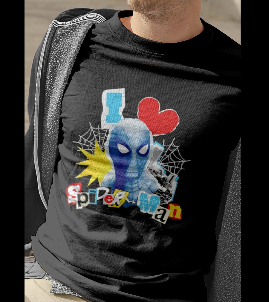 Marvel Spider Man I Love Spider Man Webhead Mask Collage T-Shirt
