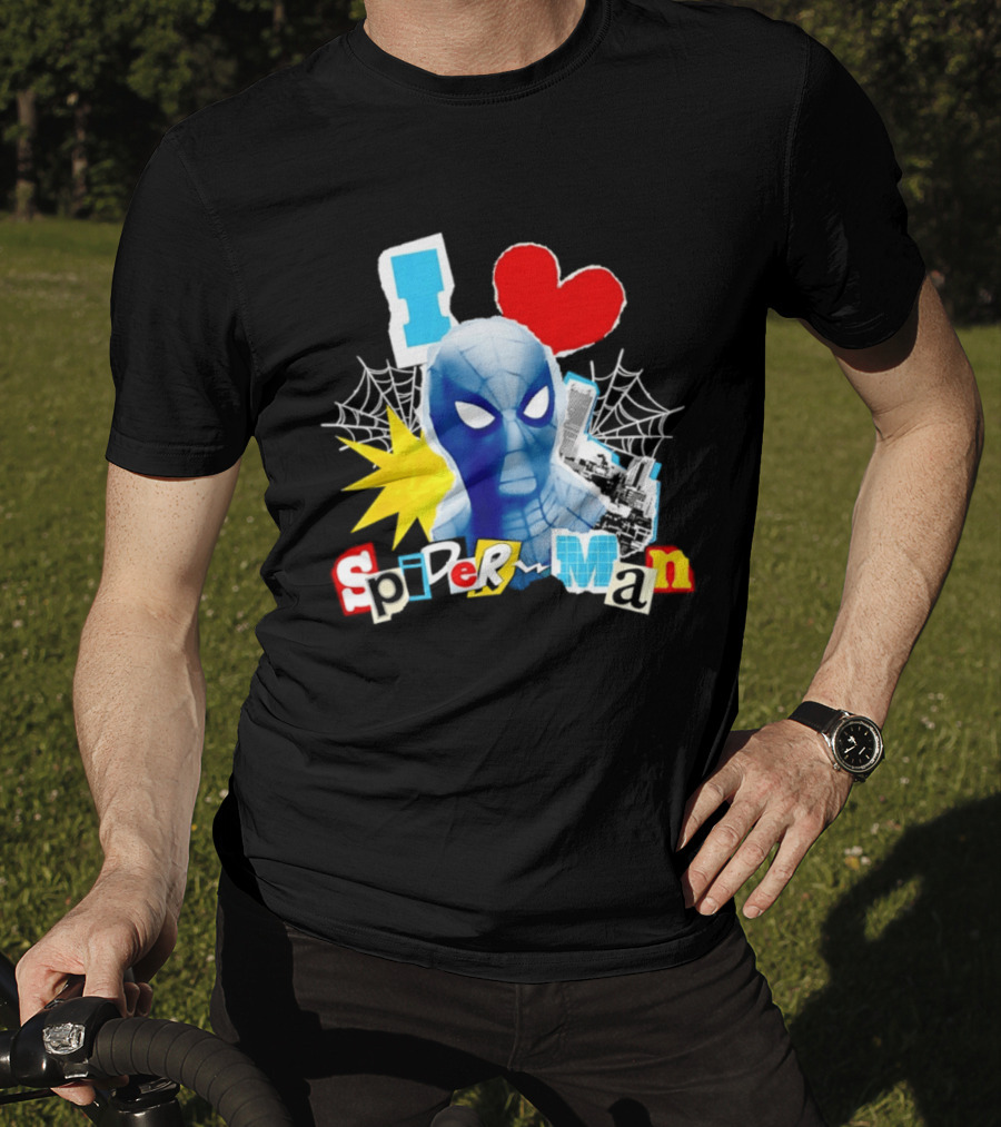Marvel Spider Man I Love Spider Man Webhead Mask Collage T-Shirt
