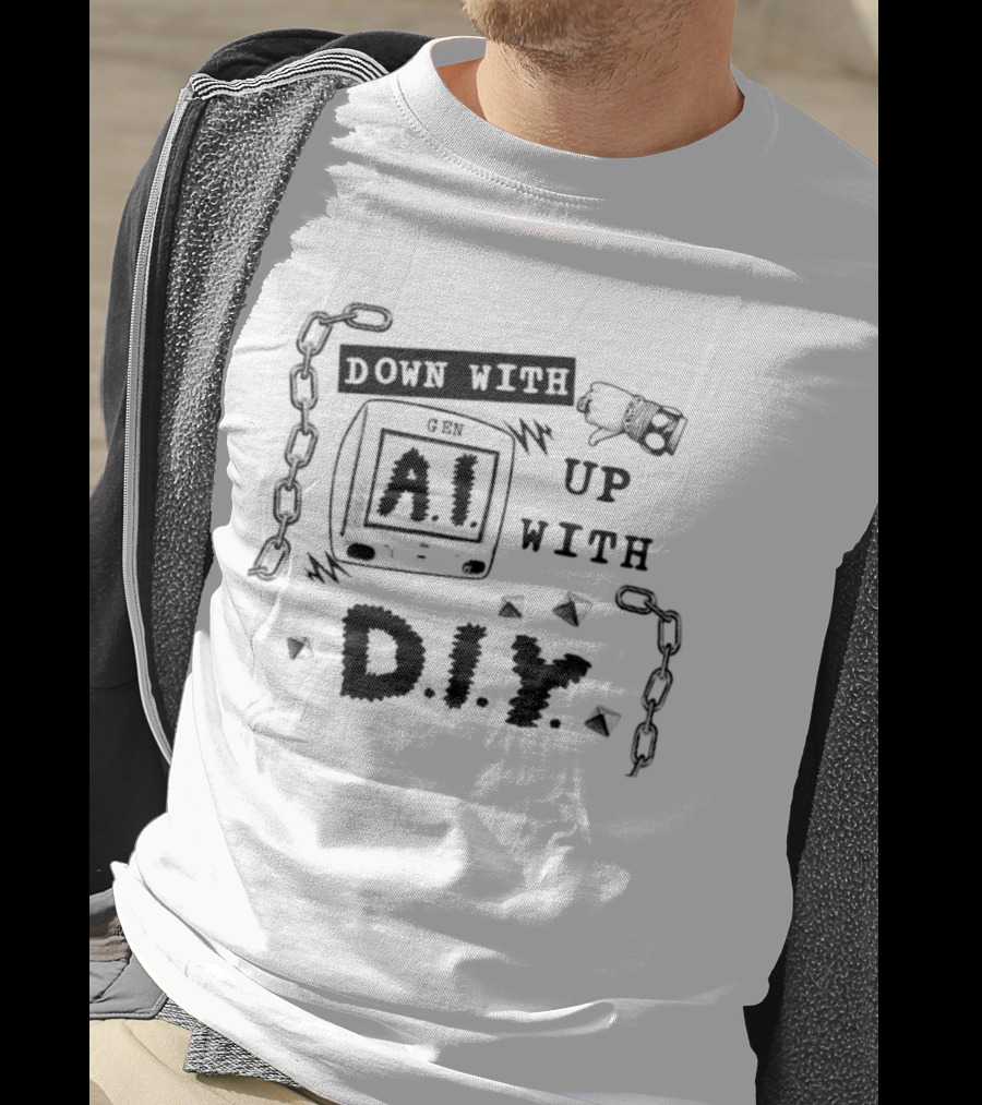 Down With AI Up With DIY Handmade Chain Fist T-Shirt