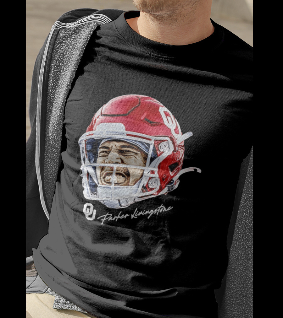 Oklahoma Sooners Parker Livingstone Football Swag Head OU Helmet T-Shirt