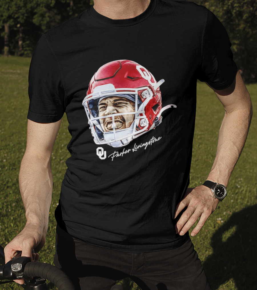 Oklahoma Sooners Parker Livingstone Football Swag Head OU Helmet T-Shirt