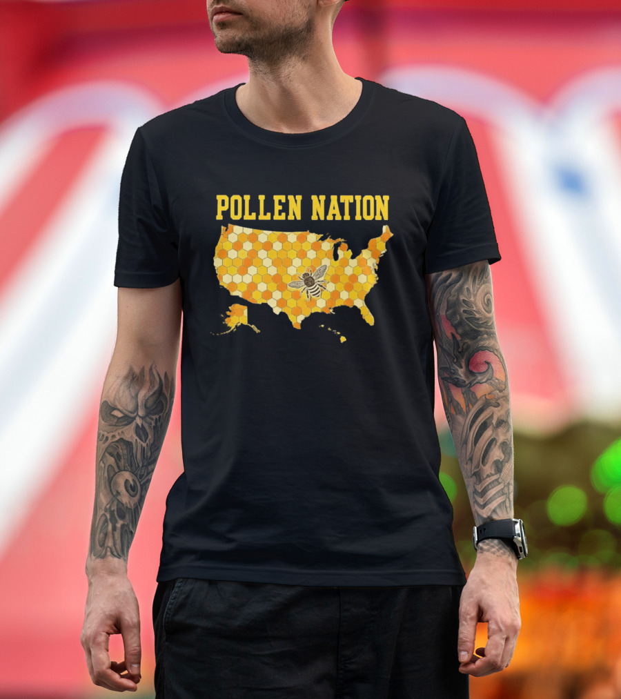 Pollen Nation USA Honeycomb Map Bee T-Shirt